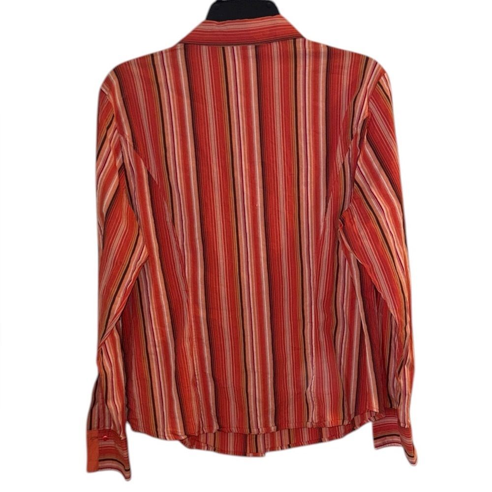 St. John's Bay Large Long Sleeve Multi Autumn Colors Striped Button-Up Shirt - Picture 2 of 2
